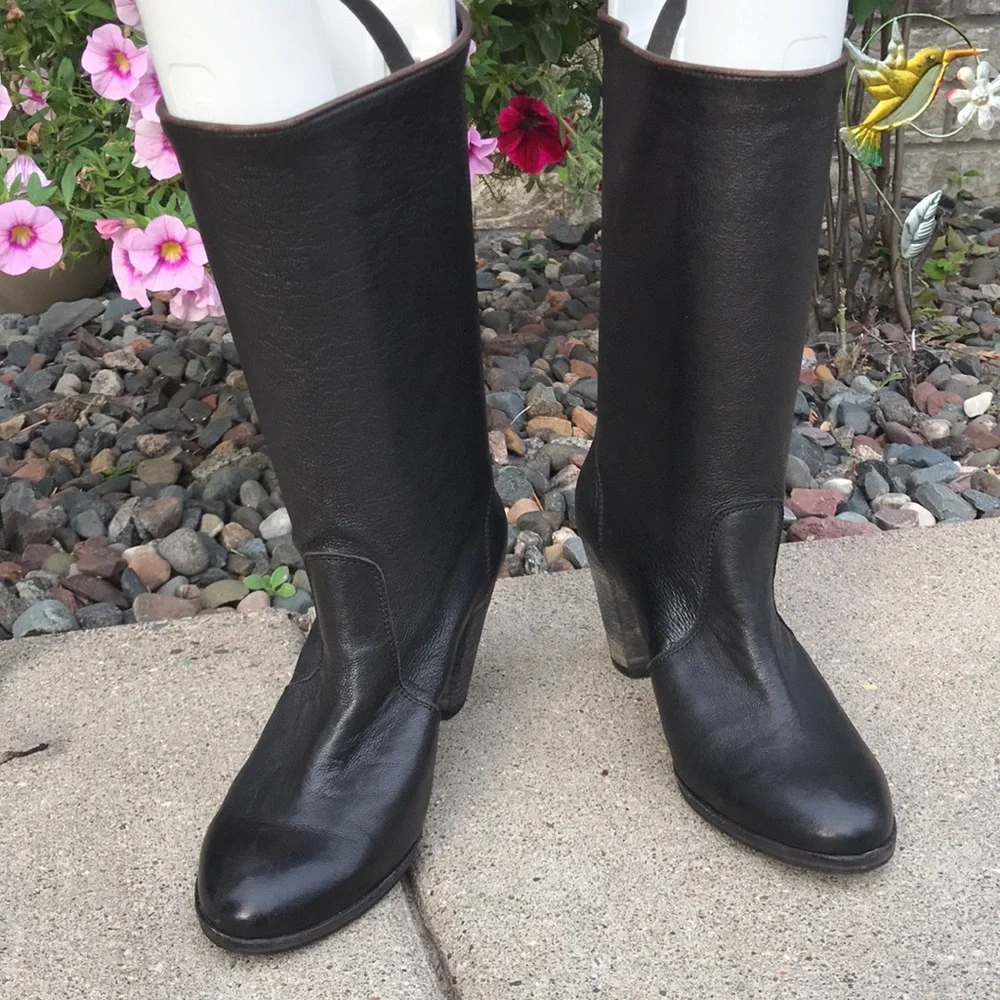 ☀️ N.D.C Black Leather mid-calf heeled boots - Picture 14 of 15